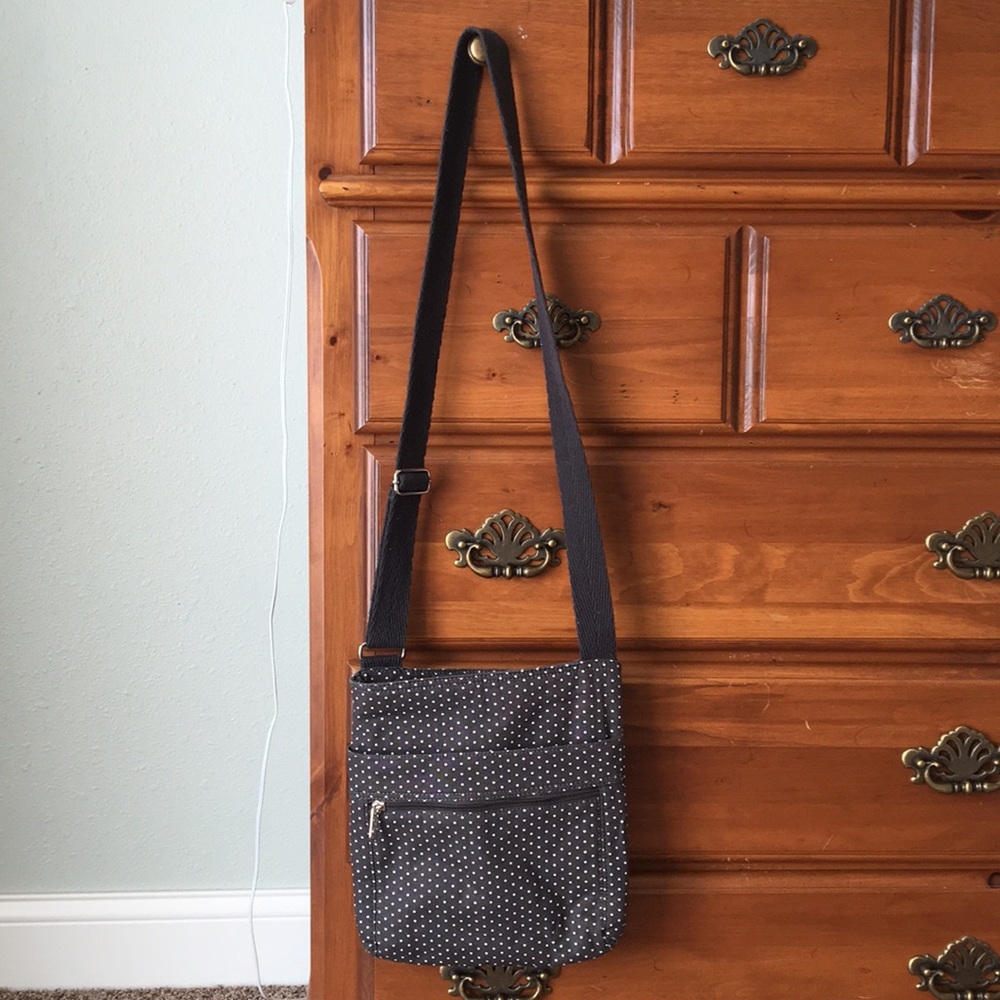 Grey with white dots Thirty-One crossbody purse